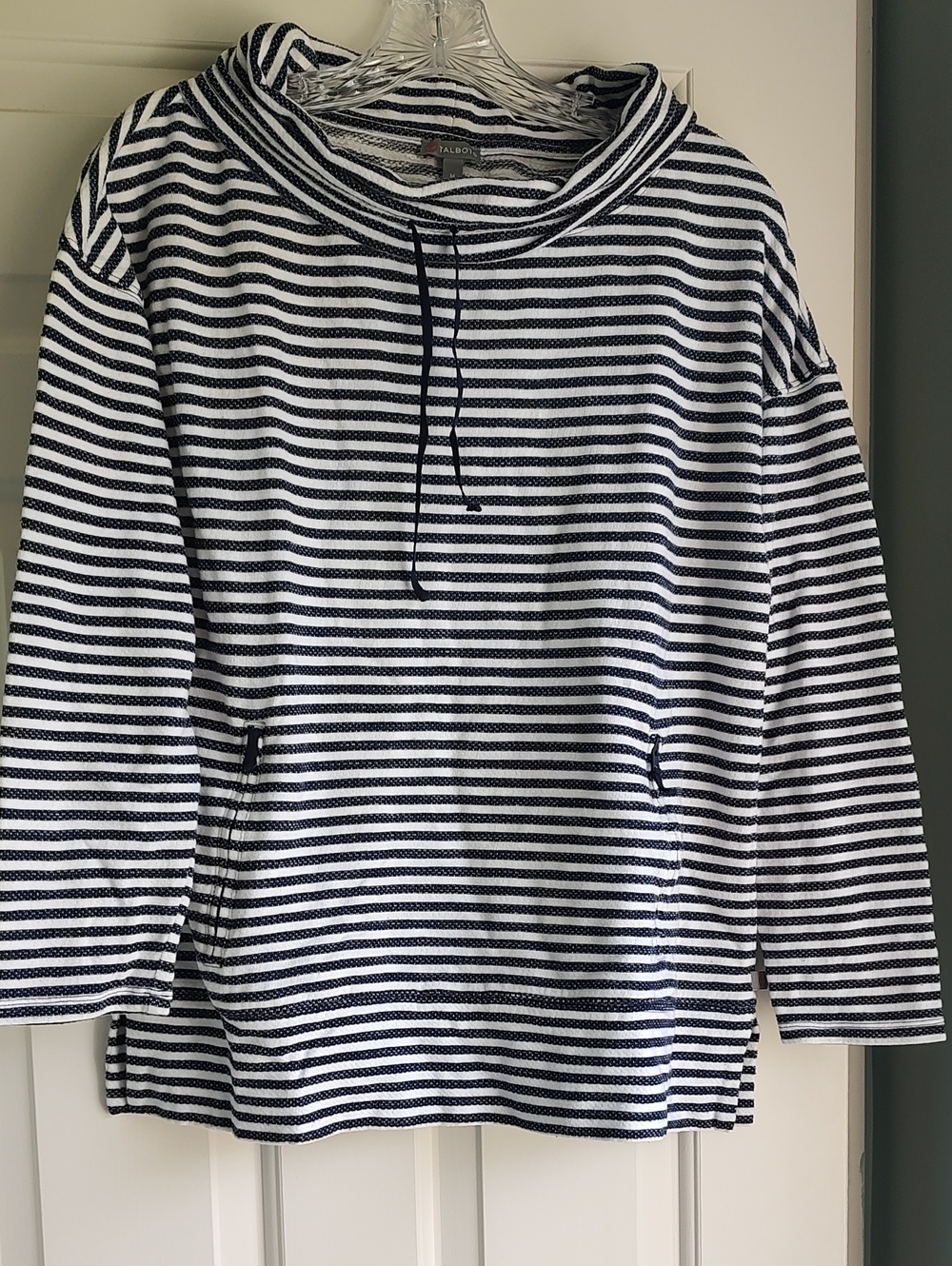 Talbots Navy and White Striped Hooded Pullover